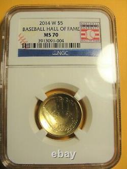 2014 W Commemorative $5 Gold Baseball Hall of Fame NGC MS 70