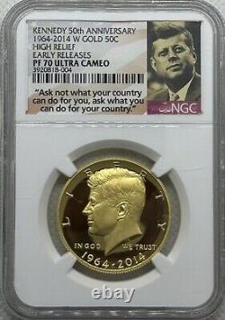 2014 W Gold Half Dollar Kennedy 50th Anniversary 50C NGC PF70 UC Early Releases