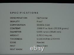2014-W Kennedy Half Dollar 3/4 oz Gold Commemorative Proof Box & COA US Mint