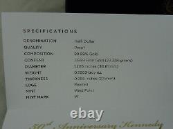 2014-W Kennedy Half Dollar 3/4 oz Gold Commemorative Proof Box & COA US Mint