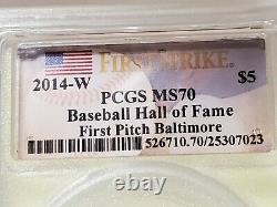 2014-w Gold $5 Baseball Hof 1st Strike 1st Pitch Pcgs Ms-70 Population 65