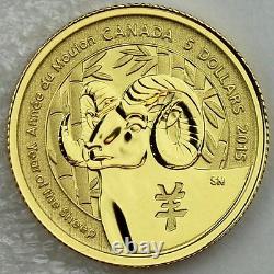 2015 $5 Year of the Sheep, 1/10 oz. Pure Gold Specimen Coin, Canadian Bighorn