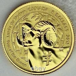 2015 $5 Year of the Sheep, 1/10 oz. Pure Gold Specimen Coin, Canadian Bighorn