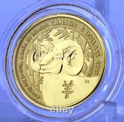 2015 $5 Year of the Sheep, 1/10 oz. Pure Gold Specimen Coin, Canadian Bighorn