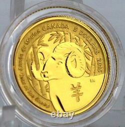 2015 $5 Year of the Sheep, 1/10 oz. Pure Gold Specimen Coin, Canadian Bighorn