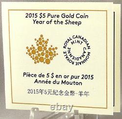 2015 $5 Year of the Sheep, 1/10 oz. Pure Gold Specimen Coin, Canadian Bighorn