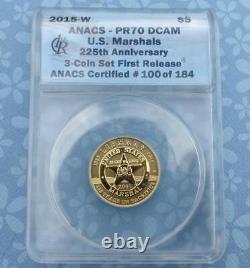 2015 W ANACS Proof 70 Deep Cameo U. S. Marshals 225th Anniversary Gold $5 Coin