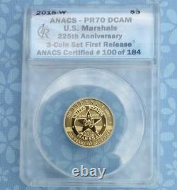 2015 W ANACS Proof 70 Deep Cameo U. S. Marshals 225th Anniversary Gold $5 Coin