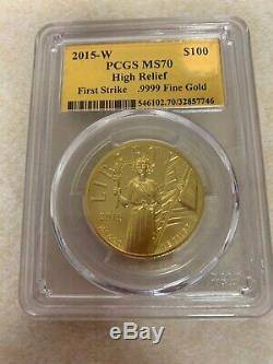2015-W High Relief $100 Liberty Gold Coin PCGS MS 70 FS Comes with OGP and COA
