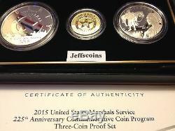 2015 W P S US Marshal Service GOLD Silver Proof $5 Dollar 3 COIN SET SR7 Half $1
