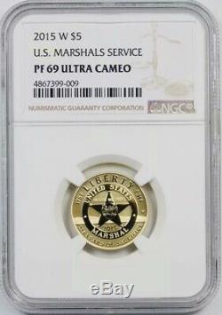 2015-W U. S. Marshals Gold Star Badge $5 NGC PF69 Ultra Cameo 1/4 oz Proof Coin