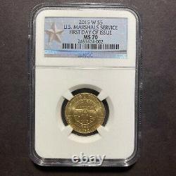 2015 W U. S. Marshals Service Gold Commemorative $5 Tenth 1/10 Ounce NGC MS70