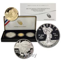 2016 100th Anniversary National Park Service Commemorative 3 Coin Proof Set OGP