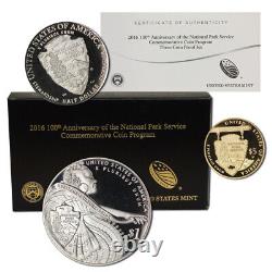 2016 100th Anniversary National Park Service Commemorative 3 Coin Proof Set OGP