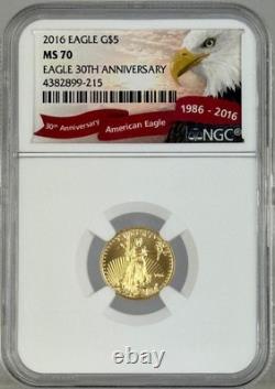 2016 American Gold Eagle $5 1/10oz Gold Coin 30th Anniversary NGC MS70