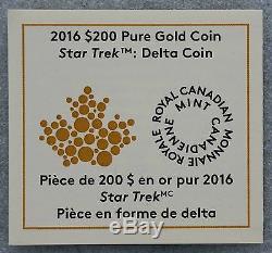 2016 Canada $200 Pure Gold Star Trek Delta Coin by RCM w. Box & COA 1500 Mintage