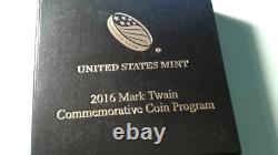 2016 GOLD Mark Twain Commemorative $5 Coin Proof Box & CoA