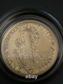 2016 Mercury Dime Centennial Gold Coin 1/10 oz 24K
