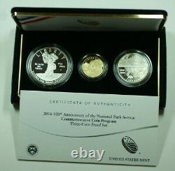 2016 National Parks Service Gold & Silver Commemorative Coin Set Proof w Box COA