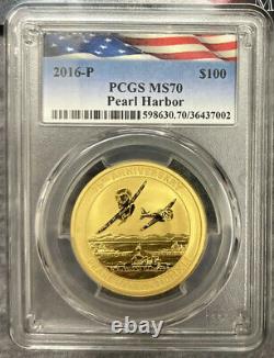 2016-P $100 Pearl Harbor Perth Mint 1 oz. 9999 Gold Coin PCGS MS70