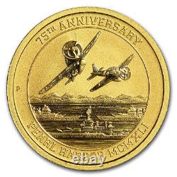 2016-P Tuvalu 1/10 Oz. 9999 Pure Gold Coin Pearl Harbor $15 Perth Mint BU