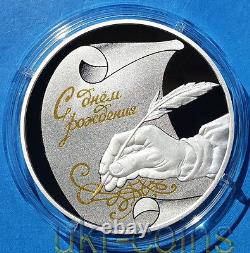 2016 Transnistria Russia 1 Oz Silver Color Coin Happy Birthday Gold Gilded Proof