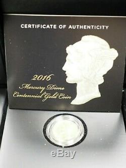 2016 US MINT GOLD MERCURY DIME 10C CENTENNIAL COIN With ORIGINAL BOX & COA 16XB