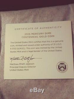 2016 U. S. Mint Mercury Dime Centennial Gold Coin