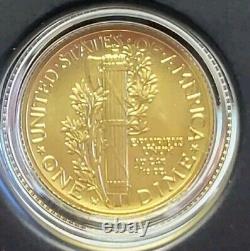 2016-W 10C Mercury Dime Centennial Gold Coin 1/10oz Box withCOA