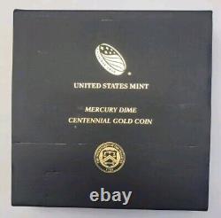 2016-W 10C Mercury Dime Centennial Gold Coin 1/10oz Box withCOA