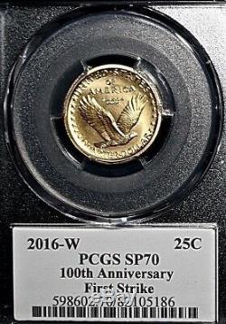 2016 W 10c, 25c, 50c 100th Anniv. 24kt Gold 3 Coin Set All Pcgs 1st. Strike Sp70