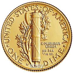 2016-W 1/10 oz American Gold Mercury Dime Coin (Box, CoA)