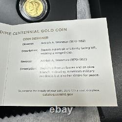 2016-W 1/10 oz Gold Mercury Dime Centennial (withOGP) Rare and Beautiful Coin