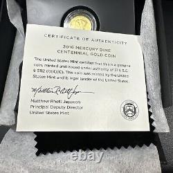2016-W 1/10 oz Gold Mercury Dime Centennial (withOGP) Rare and Beautiful Coin