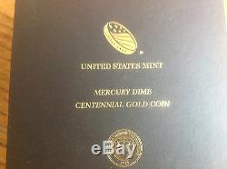 2016 W 1/10oz Gold Mercury Dime Centennial Commemorative Coin in Box w COA 16XB