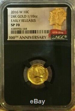 2016 W 24K GOLD 1/10 oz. SP 70 EARLY RELEASE. 100TH ANNIVERSARY