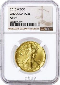 2016 W 50C 100th Anniversary 24K Gold 1/2 oz Walking Liberty Half Dollar NGC SP7