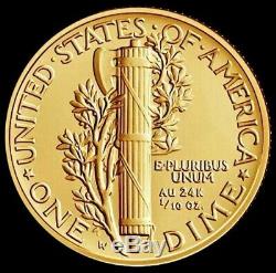 2016 W Gold Mercury Dime 1/10 Oz Gold Centennial Coin Ogp (box + Coa)