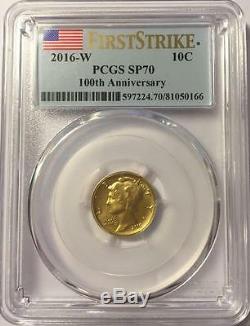 2016 W Gold Mercury Dime Centennial Coin Pcgs Sp70 First Strike Mint Box/coa