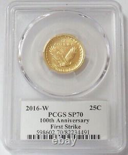 2016 W Gold Standing Liberty Quarter 25c 1/4 Oz Coin Pcgs Sp 70 First Strike