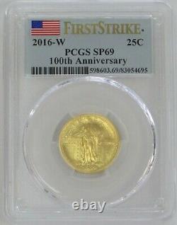 2016 W Gold Standing Liberty Quarter 25c Centennial 1/4 Oz Pcgs Sp 69 Slq