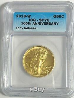 2016 W Icg Sp70 Er 1/2 Oz Gold Walking Liberty Centennial Coin With Box And Coa
