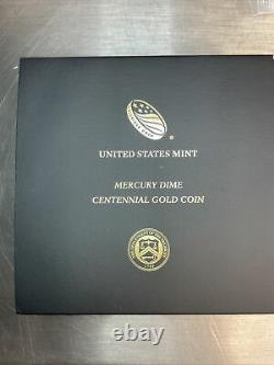 2016 W MERCURY DIME 1/10 OZ CENTENNIAL Gold Coin COA & Box