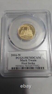 2016 W Mark Twain $5 Gold Coin Pcgs Pr70dcam First Strike. Box & Coa Included