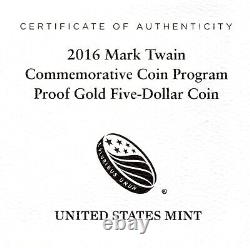 2016 W Mark Twain Commemorative Gold Coin Proof $ 5.900 Lot # BC 0018