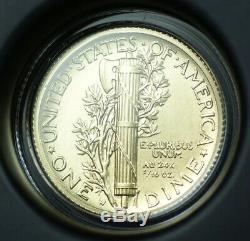 2016-W Mercury Dime 1/10th Oz 9999 Gold Centennial Coin with US Mint Box COA