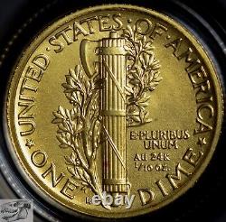 2016 W Mercury Dime Centennial Gold Coin with BOX, COA, 1/10 oz 999 Gold