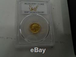 2016 W Mercury Dime Gold Centennial Commemorative Coin With Box/coa 16xb Pcgs 70