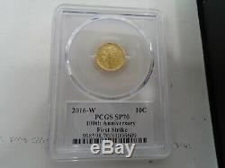 2016 W Mercury Dime Gold Centennial Commemorative Coin With Box/coa 16xb Pcgs 70