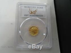 2016 W Mercury Dime Gold Centennial Commemorative Coin With Box/coa 16xb Pcgs 70